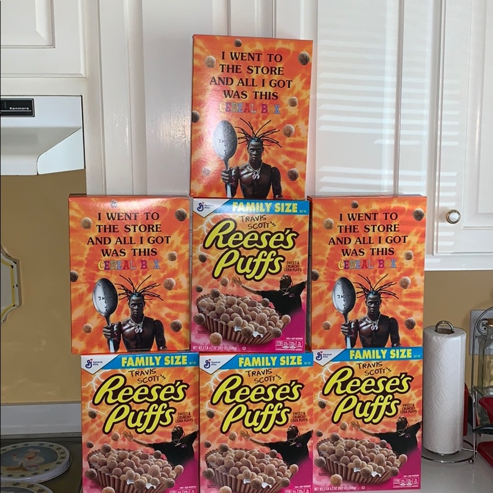 Travis Scott Reese’s Puffs Family Size Cereal Box
